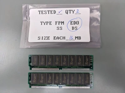 (2) 16MB EDO SIMMs, 72-pin RAM Memory Sticks (32MB Total) - Image 1 of 3