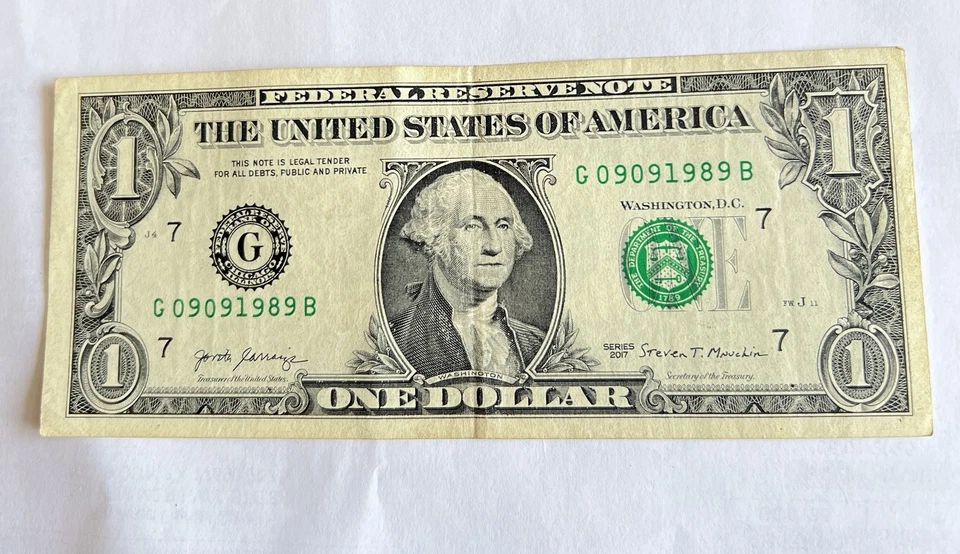 Billete de cumpleaños de 9 de septiembre de 1989 billete de un dólar de $1 Foto 1 de 2