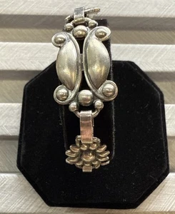 VINTAGE Sterling Mid Century Modernist Daisy Bracelet 7.5 27.6g - Picture 1 of 11