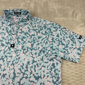 Bad Birdie Golf Shirt Mens XL Air Drop Polo Blue Pink AOP Performance Golf *READ - Picture 1 of 9