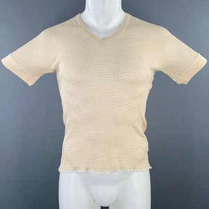 PRADA Size M Beige Cream Stripe Cotton Short Sleeve Pullover - Picture 1 of 6