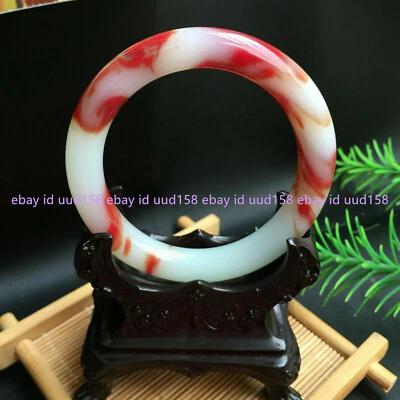China Hand Carving Natural Red and White Jade Bracelet Circle Bangle 62mm - Image 1 of 4