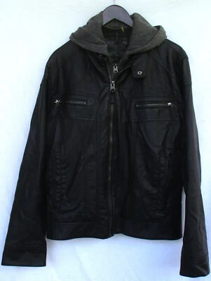 Calvin Klein Faux Leather Biker Jacket With Detachable Hoodie Men's Size Medium  - Image 1 of 4