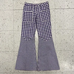 Vintage Wrangler Peter Max Gingham Bell Bottom Hose 70er Jahre lila weiß 5 27 - Bild 1 von 12