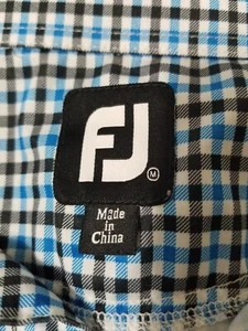 FootJoy FJ Polo Shirt Mens Large Black Blue Checked Short Sleeve Golf - Picture 1 of 11