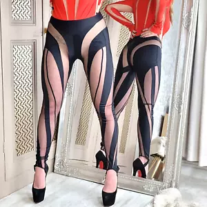 Mugler Sheer Swirl Leggings Mesh Illusion Panelled Cutout Jeggings FR 40 UK 12 L - Picture 1 of 24