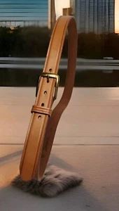 Looper Womens Beige Leather Belt, Size 36/72 Brass Buckle  EUC - Picture 1 of 8