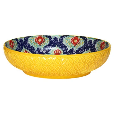Yellow Ceramic Bowl Tuscany Bohemian Pasta Side Dish 22cm Dia Mediterranean Boho - Image 1 of 2