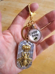 Llavero de 5 1/4" de largo de plata y oro Queen Bee Cabachon en oro - Imagen 1 de 10