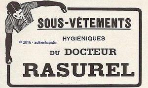 PUBLICITE DOCTEUR RASUREL SOUS VETEMENTS HYGIENIQUES DE 1918 FRENCH AD PUB - Picture 1 of 1