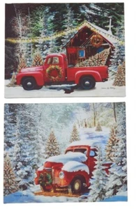 Winter Lane ROTER LKW GLASFASER beleuchtet Urlaub Leinwand Tisch Display 2 Stück - Bild 1 von 5