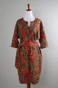 TALBOTS NWT $159 Bow Belted Paisley Pineapple Linen Blend Dress Size 8 Petite - Picture 1 of 6