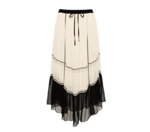 Maxi gonna midi Ulla Johnson Frieda donna 14 nera panna seta foderata in chiffon - Foto 1 di 11