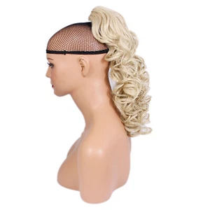 17" PONYTAIL Clip in Hairpiece CURLY Light Blonde #613 Claw Clip - Picture 1 of 4
