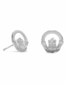 Claddagh Post Stud Earrings Polished Sterling Silver - Picture 1 of 1