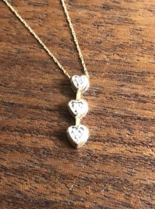 Vintage Modern Minimal Diamond 10k Gold Heart Small Drop Pendant And Chain - Picture 1 of 7
