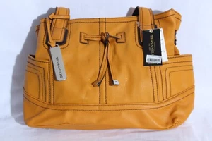 Tignanello Super Stitch Drawstring Shopper Carmel Leather Handbag NWT Amber - Picture 1 of 7