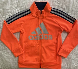 adidas Kids Girl Boy Full Zip Track Jacket Size 5, Orange/Navy/Gray - Picture 1 of 4