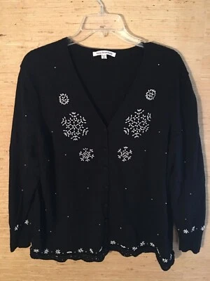 Suéter Pullover Mujer Mercer Street Studio Negro con Cuentas/Botones Aspecto Perlado 1X Foto 1 de 4