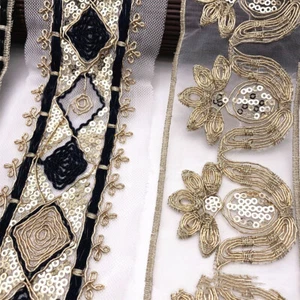 1Yard Ethnic Sequins Trim Embroidered Webbing Dress Ribbon Decor Lace DIY Sewing - Picture 1 of 12