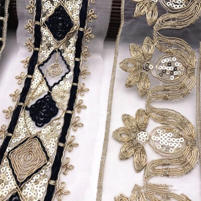 1Yard Ethnic Sequins Trim Embroidered Webbing Dress Ribbon Decor Lace DIY Sewing - Image 1 of 4