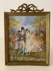c1840 Antique Miniature Painting Bride Groom “Wedding March” Ormolu France - Picture 1 of 21