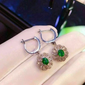 2.50 Ct Oval Simulated Green Emerald Drop/Dangle Earrings 14K White Gold Over - Picture 1 of 4
