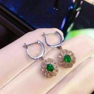 2.50 Ct Oval Simulated Green Emerald Drop/Dangle Earrings 14K White Gold Over - Image 1 of 4