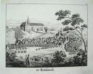 Rudolstadt mit Schloß  Thüringen echte alter Lithographie 1840 1 - Bild 1 von 1