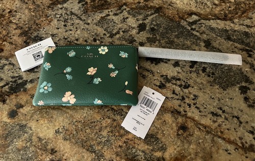 Bracciale Coach donna tela verde mistico stampa floreale angolo zip nuovo con etichetta