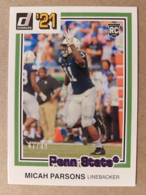 2021 Chronicles Donruss Micah Parsons RC Purple Parallel 47/49 - Image 1 of 3