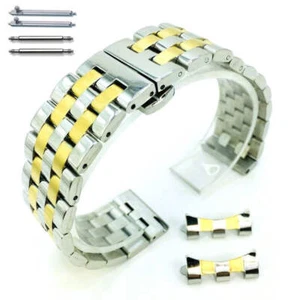 Two Tone Metal 5 Beads Quick Release Curved End Stainless Steel Watch Band 7065 - Picture 1 of 32