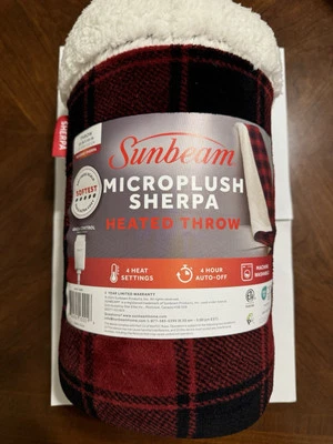 Micropeluche Sunbeam Sherpa rojo negro a cuadros blanco térmico 50" x 60" tiro Foto 1 de 3