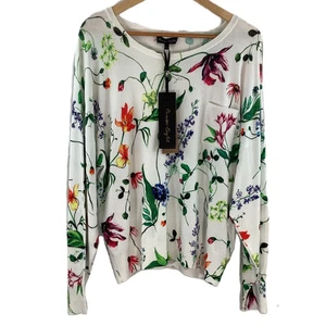 Phase Eight White Ivory Floral Print Fine Knit Jumper L NWT £75 - Picture 1 of 8