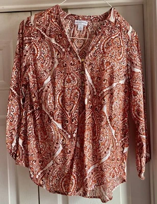 Blusa túnica Liz Claiborne ligera oxidada naranja cachemira talla pequeña Foto 1 de 4