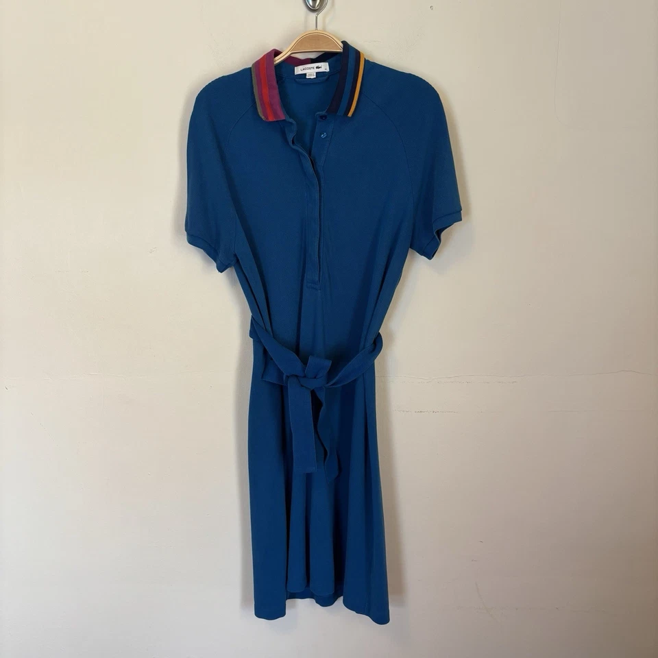 Vestido midi polo tenis Lacoste para mujer con cinturón 42 L retro preppy academia Foto 1 de 4