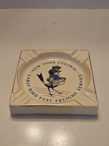 Vtg 40's NYC Early Bird Fast Freight Railroad Ashtray- 23k Gold New York Central - Picture 1 of 5