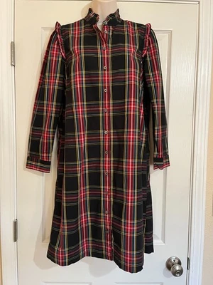 J.Crew Stewart Plaid Ruffle Neck Shirt Dress in Tartan Plaid Pockets Size 2 - Image 1 of 4