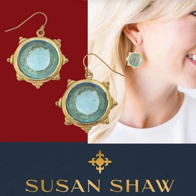 Susan Shaw Earrings Intaglio Coin Venetian Glass 24K TPG Jewelry - Image 1 of 4
