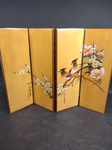Scrivania in legno intagliato e dipinto a mano 10" quattro pannelli schermo fiori di ciliegio - Foto 1 di 21