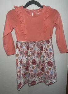 RuffleButts Girls Size 3T Peace Love Wildflowers Knit Long Sleeve Dress - Picture 1 of 4