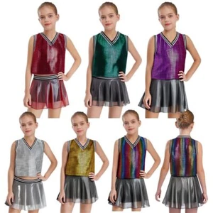 Kids Girls Set With Skirt Suits Stage Outfit Contemporary Uniforms Dance Modern - Picture 1 of 37