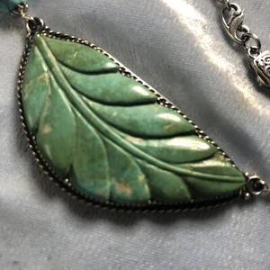 Natural Handcarved Stone Mountain Turquoise Sterling Pendant, 17” Chain AK Clasp - Picture 1 of 7