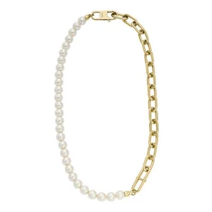 FOSSIL Womens Neckalce PEARL D-LINK JF04727710 Stainless Steel Golden Pearls - Picture 1 of 4