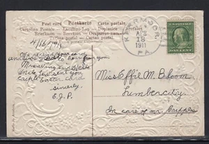 US Kerrmoor PA Clearfield County DPO Doane Cancel 1911 to Lumber City c635 - Picture 1 of 2