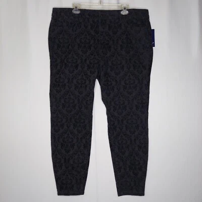 Pantalones de mezclilla Chaps para mujer 22W negro terciopelo cachemir elástico pierna ajustada romántico floral oscuro Foto 1 de 4