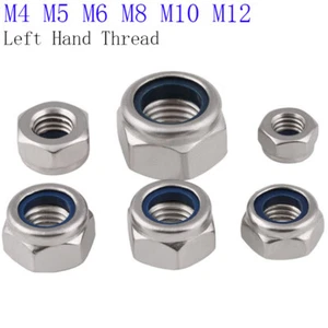 M4 to M12 Left Hand Thread Nylon Insert 304 Stainless Nylon Self Locking Hex Nut - Picture 1 of 3