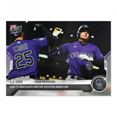 Presale 2021 Topps NOW C.J. Cron/Ryan McMahon #142 ~ Colorado Rockies ~ PR 298   - Image 1 of 2
