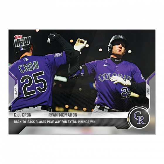 Presale 2021 Topps NOW C.J. Cron/Ryan McMahon #142 ~ Colorado Rockies ~ PR 298   - Image 1 of 2