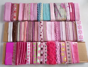 Lot 55+ Yards Pink Ribbon Trim Grosgrain, Sheer Lace Silk Lace, etc 3/8"-1.25" - Picture 1 of 1